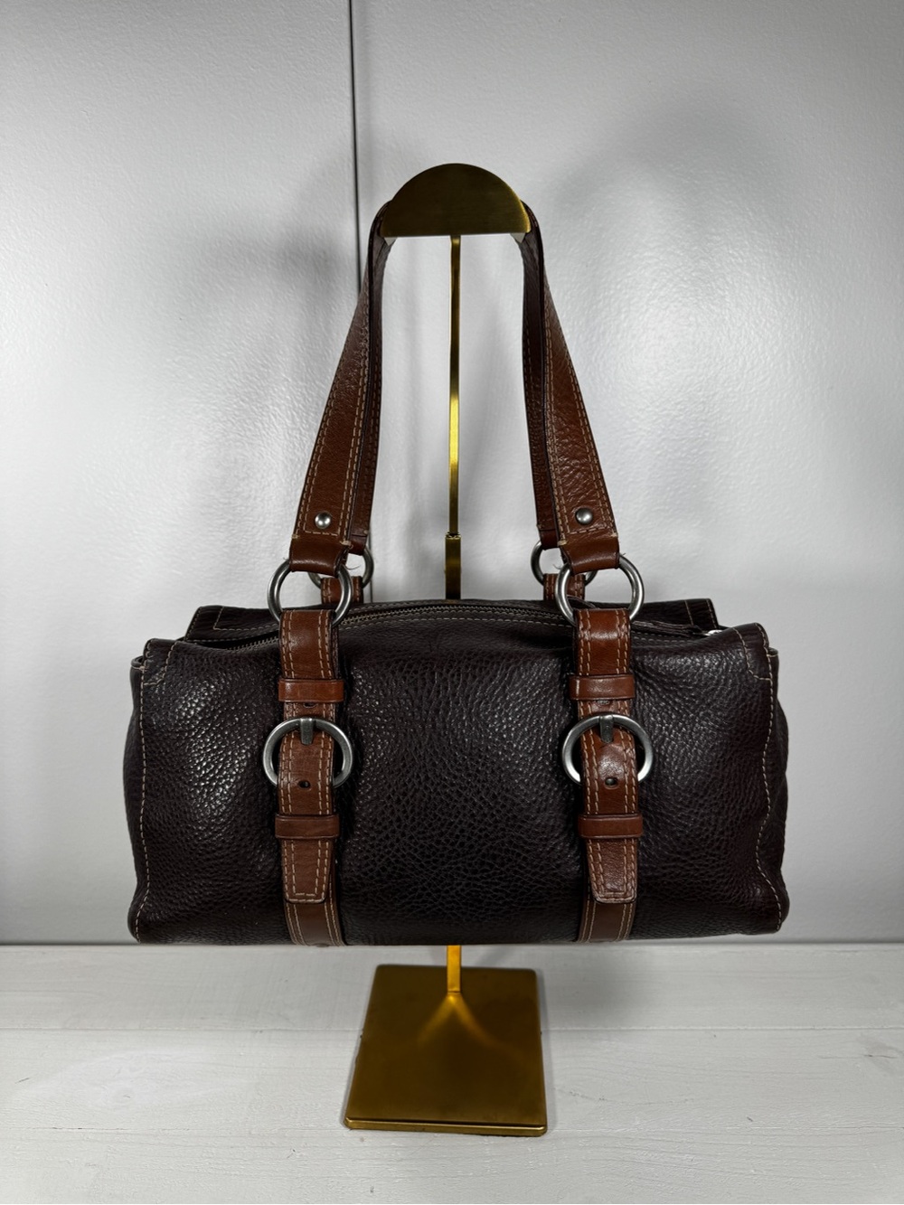 ๐ Coach Soho Buckle Satchel Pebbled Leather Brown Shoulder Bag Y2K - Picture 5 of 11